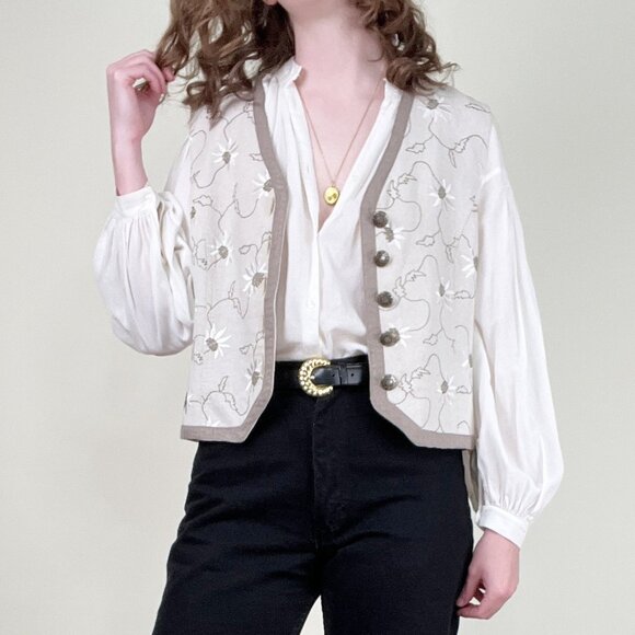 Vintage Folk Floral Embroidered Vest Knit Rustic Coastal Cowgirl Garden Girl Top - Picture 11 of 11